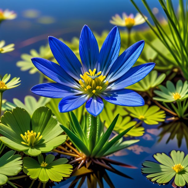 Figura de un cuervo azul, pantano