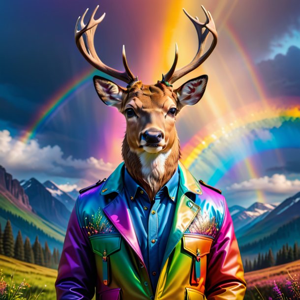 Photo of a deer in a jacket on the rainbow