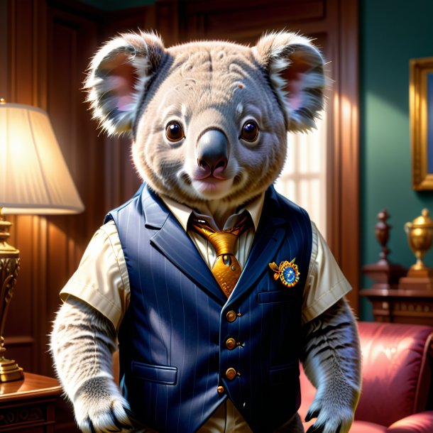 Illustration of a koala in a vest in the house