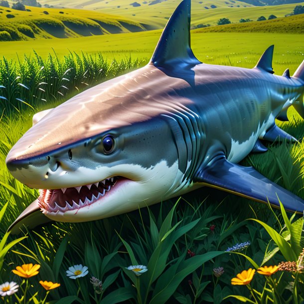 Image of a resting of a shark in the meadow