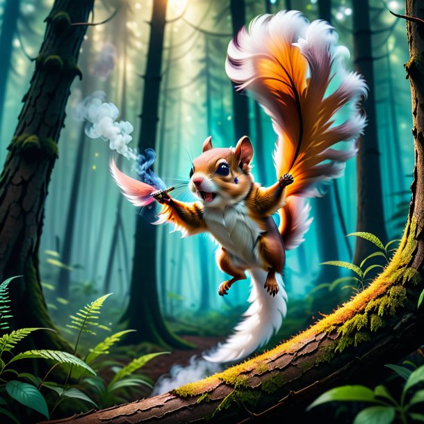 Picture of a smoking of a flying squirrel in the forest