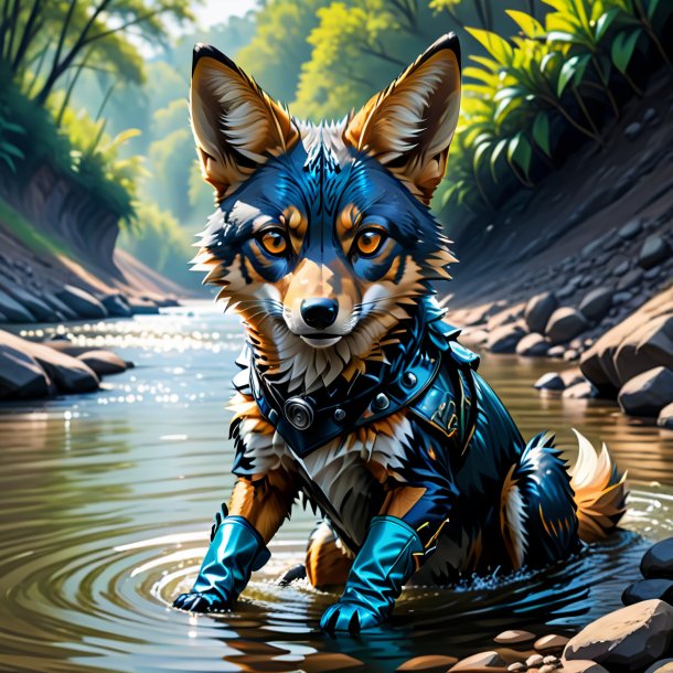 Drawing of a jackal in a gloves in the river