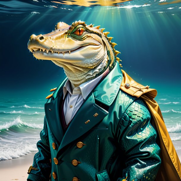 Drawing of a alligator in a coat in the sea