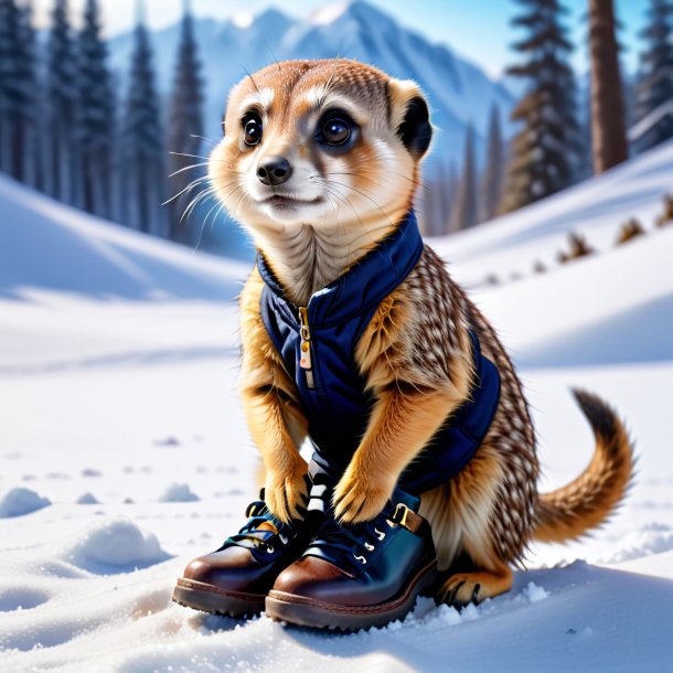 Pic of a meerkat in a shoes in the snow