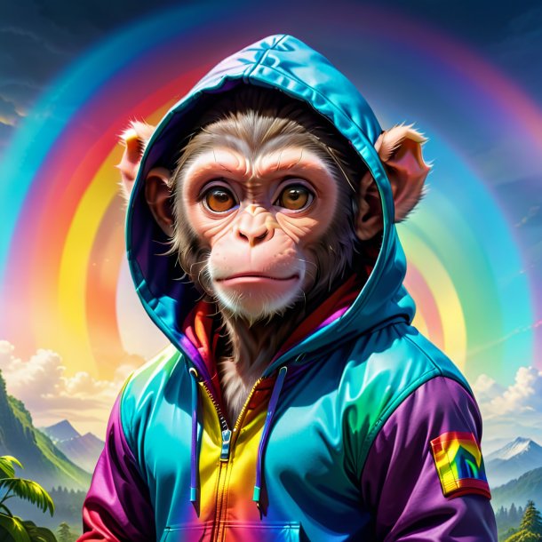 Picture of a monkey in a hoodie on the rainbow