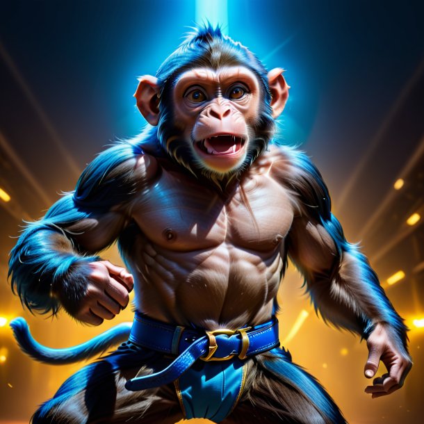 Image of a monkey in a blue belt