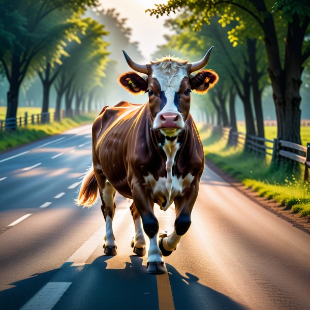 Photo d'une danse d'une vache sur la route