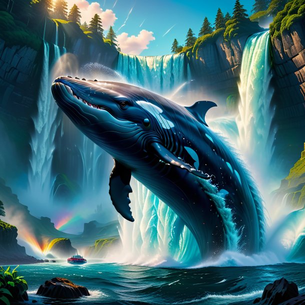 Photo of a angry of a whale in the waterfall