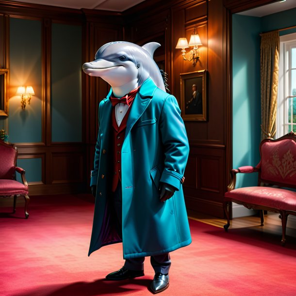 Photo of a dolphin in a coat in the house