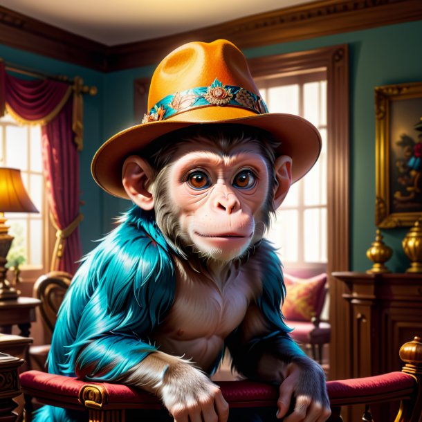 Drawing of a monkey in a hat in the house