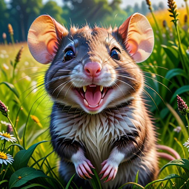 Photo d'un sourire de rat dans la prairie