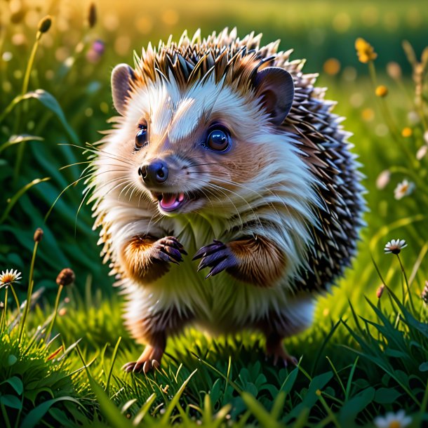 Image of a dancing of a hedgehog in the meadow