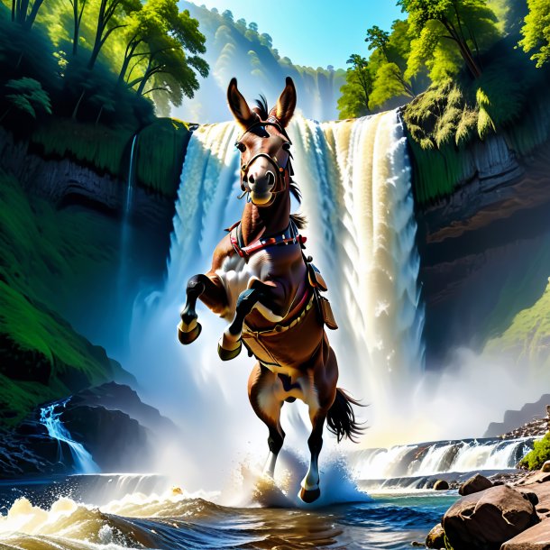 Pic of a jumping of a mule in the waterfall