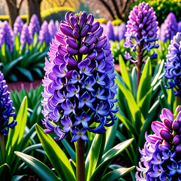 Photographie d'une jacinthe pourpre, jardin