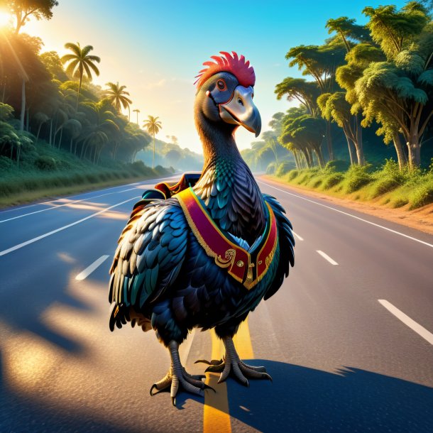 Drawing of a dodo in a vest on the road