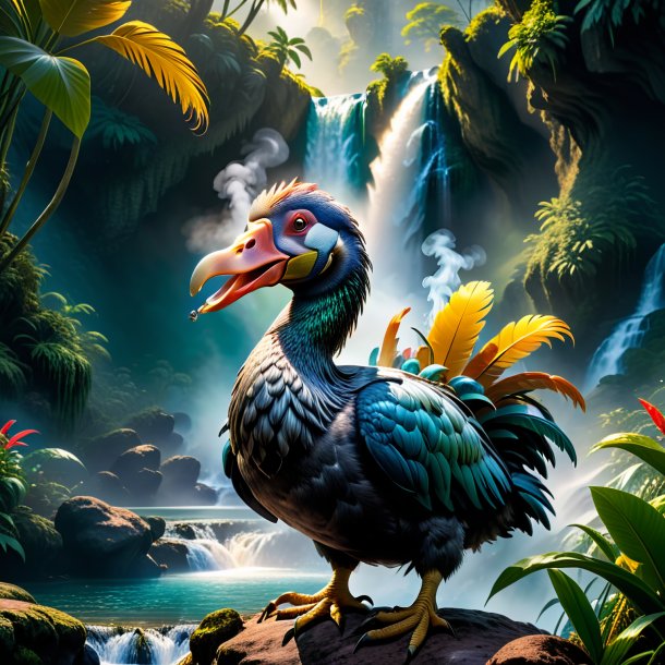 Picture of a smoking of a dodo in the waterfall