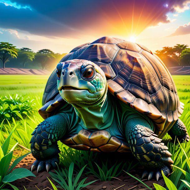 Image of a threatening of a tortoise on the field