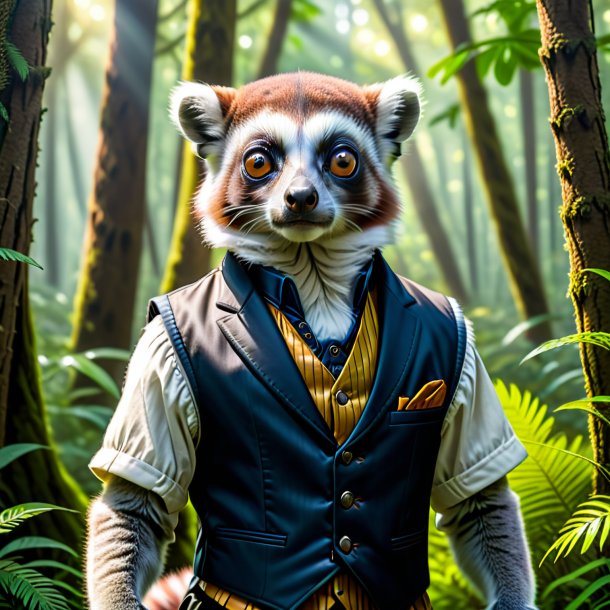 Image of a lemur in a vest in the forest