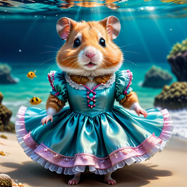 Drawing of a hamster in a dress in the sea