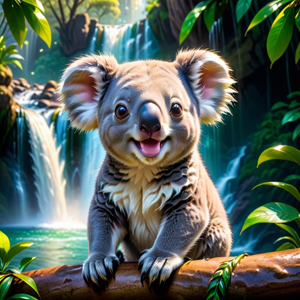 Picture of a smiling of a koala in the waterfall