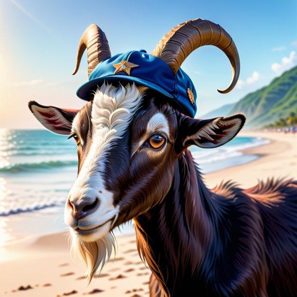 Illustration of a goat in a cap on the beach