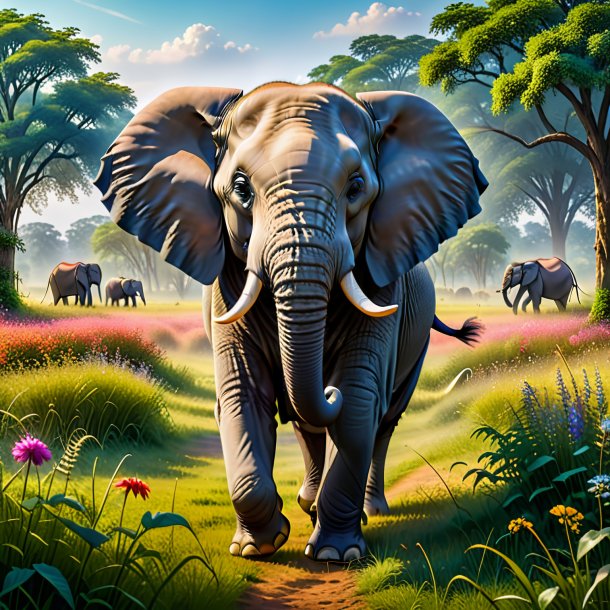 Picture of a dancing of a elephant in the meadow