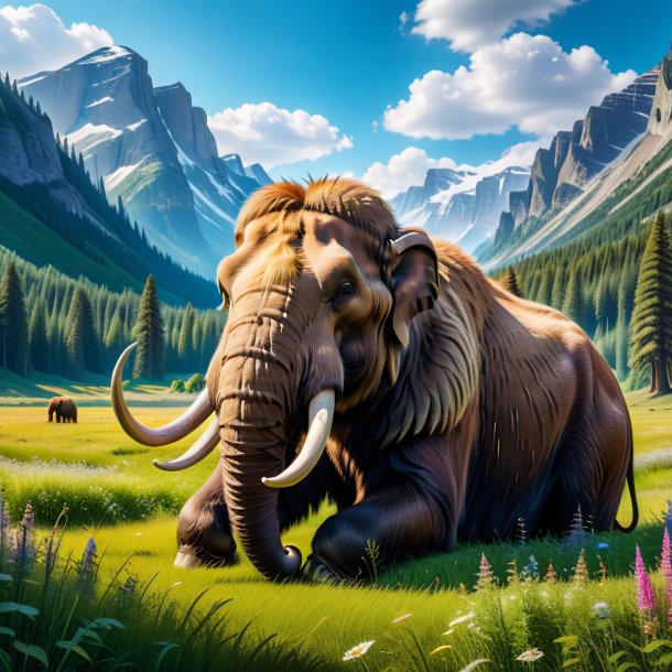 Photo of a resting of a mammoth in the meadow