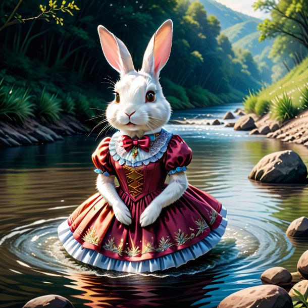 Ilustración de un conejo en un vestido en el río