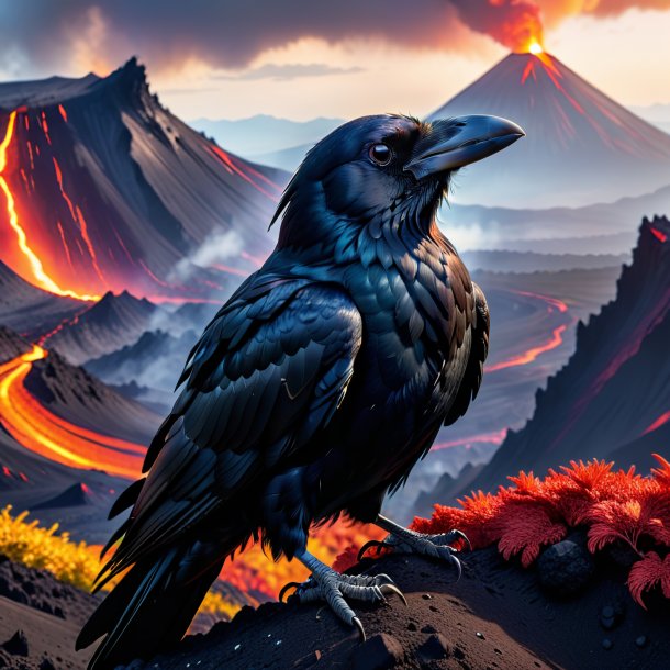 Pic of a resting of a crow in the volcano