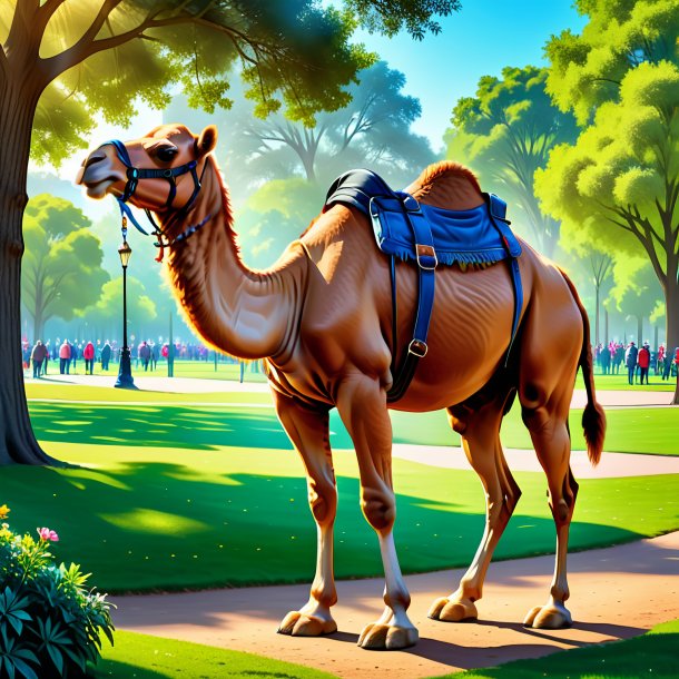 Illustration of a camel in a jeans in the park