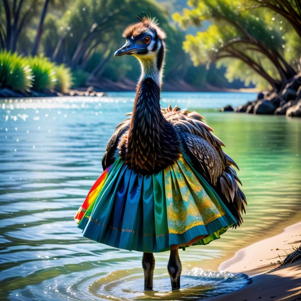 Foto de un emú en una falda en el agua