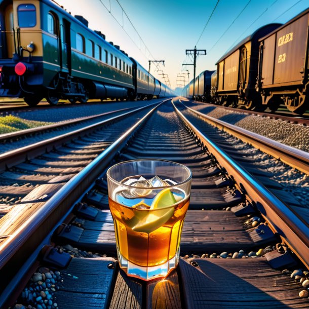 Foto de una bebida de un eglefino en las vías del tren