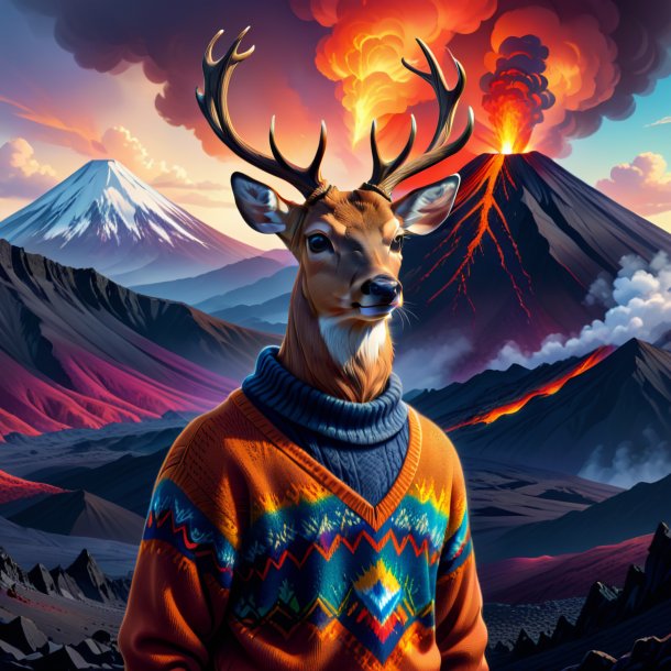 Illustration of a deer in a sweater in the volcano