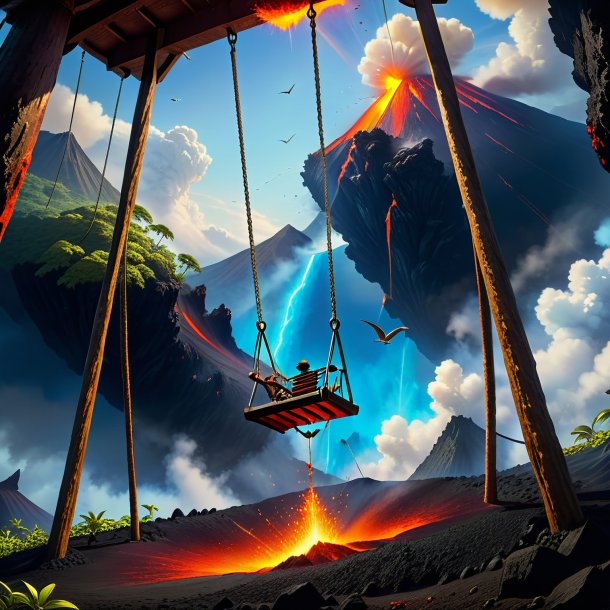 Picture of a swinging on a swing of a tuna in the volcano