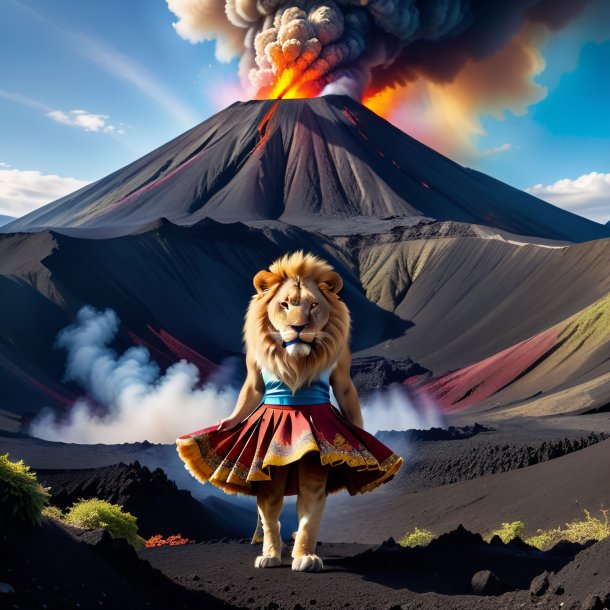 Picture of a lion in a skirt in the volcano