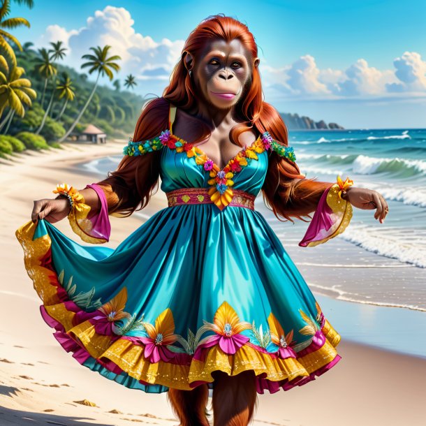 Dessin d'un orangutan dans une robe sur la plage