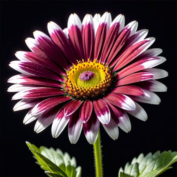 Depicting of a maroon daisy, double