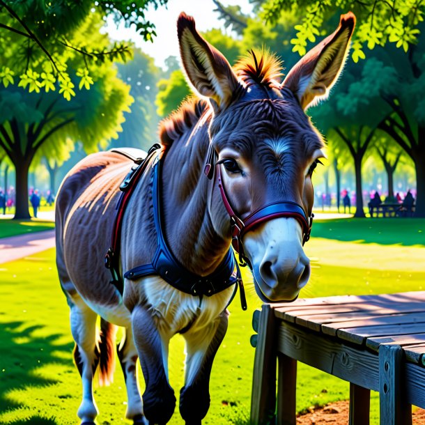 Foto de un burro en guantes en el parque