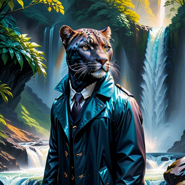 Drawing of a panther in a coat in the waterfall