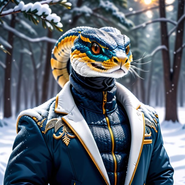 Image of a cobra in a jacket in the snow