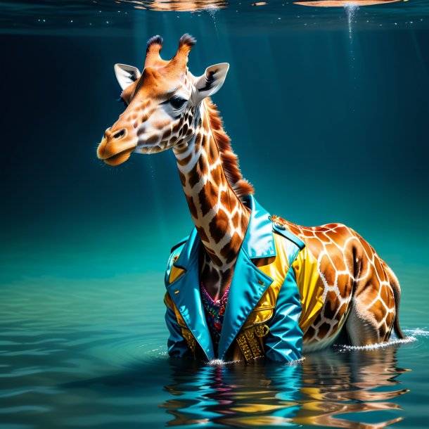 Pic d'une girafe dans une veste dans l'eau