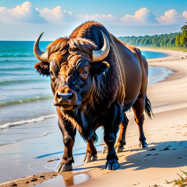 Picture of a drinking of a buffalo on the beach