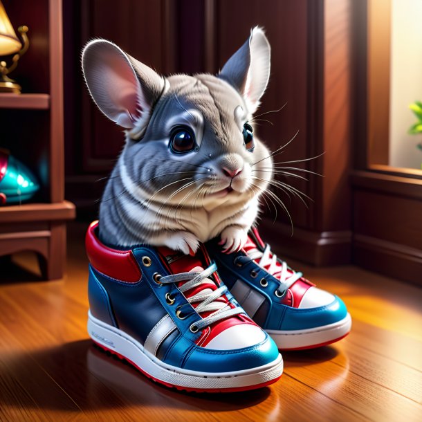 Illustration of a chinchillas in a shoes in the house