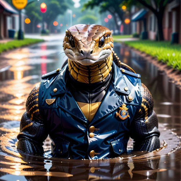 Picture of a cobra in a vest in the puddle