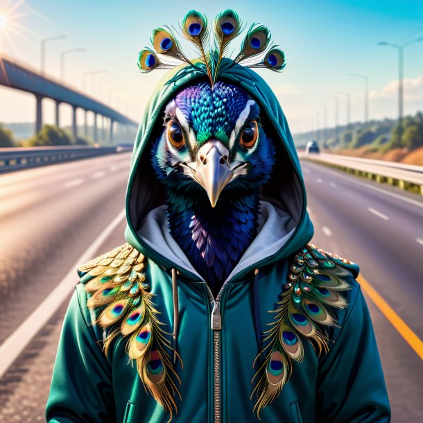 De um pavão em um hoodie na estrada