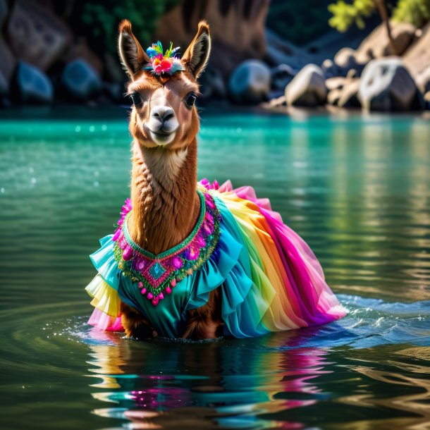 Image of a llama in a dress in the water