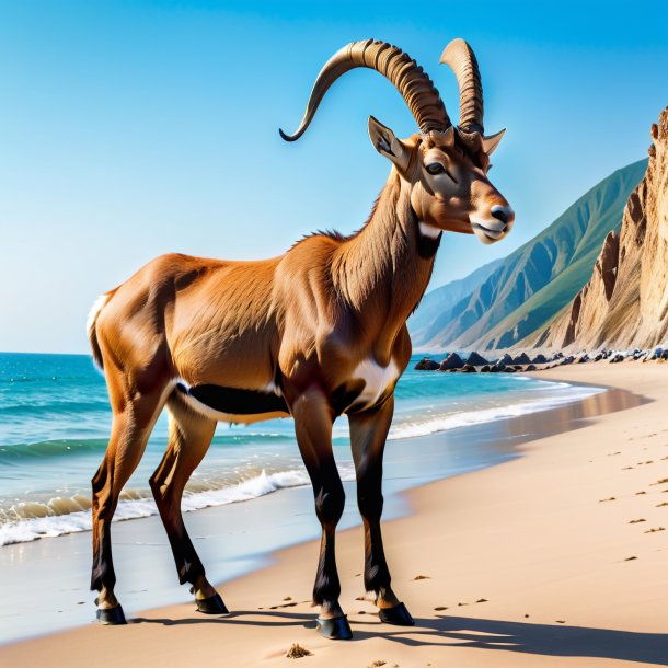 Imagem de um íbex em uma calça na praia