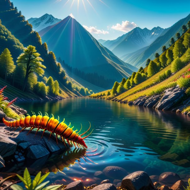 Pic of a swimming of a centipede in the mountains