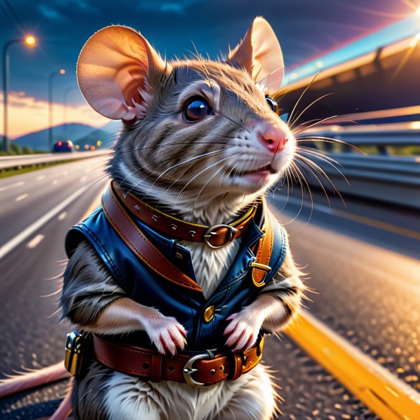 Photo of a rat in a belt on the highway