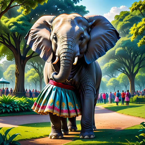 Ilustración de un elefante en una falda en el parque